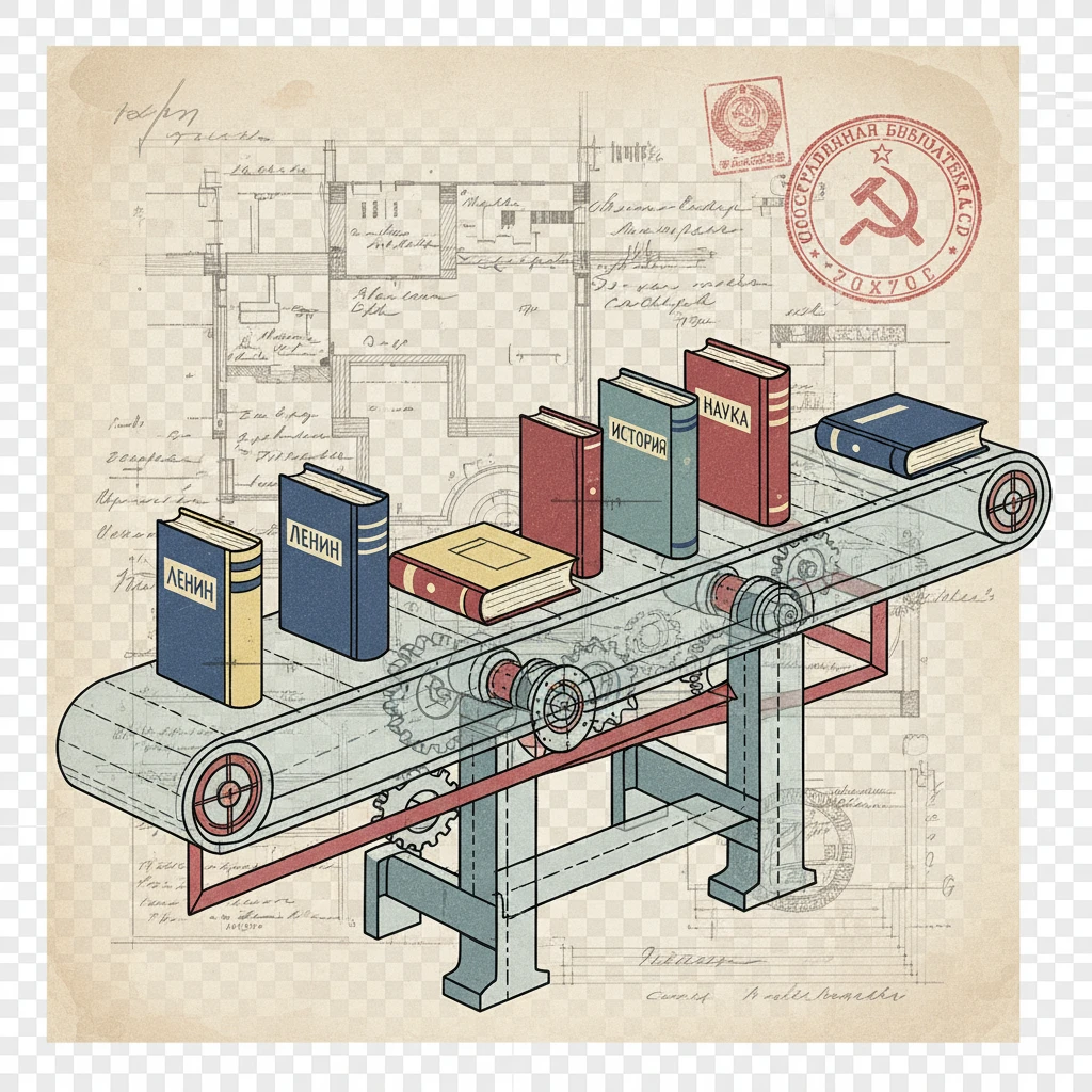 Книги едут по специальной механизированной ленте в библиотеке СССР 1920-е годы

Стиль - архивные цветные чертежи и документы

Прозрачный фон emoji
