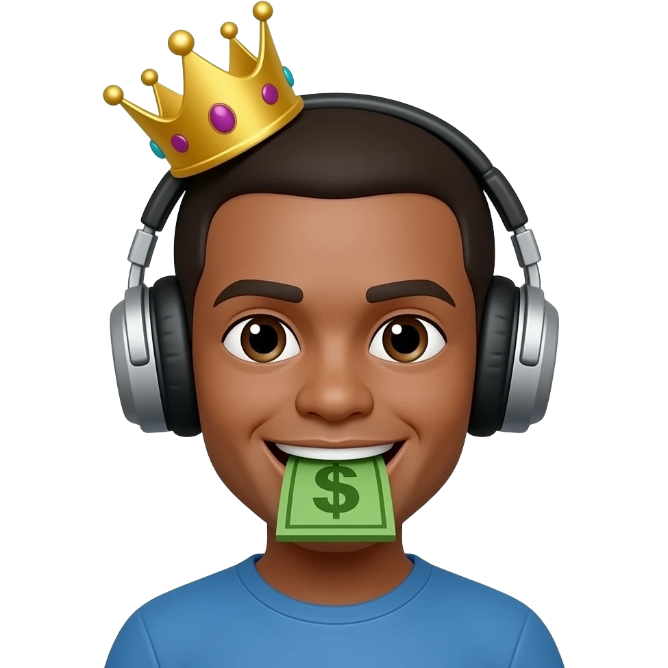 🤑 with headphones and a crown on emoji