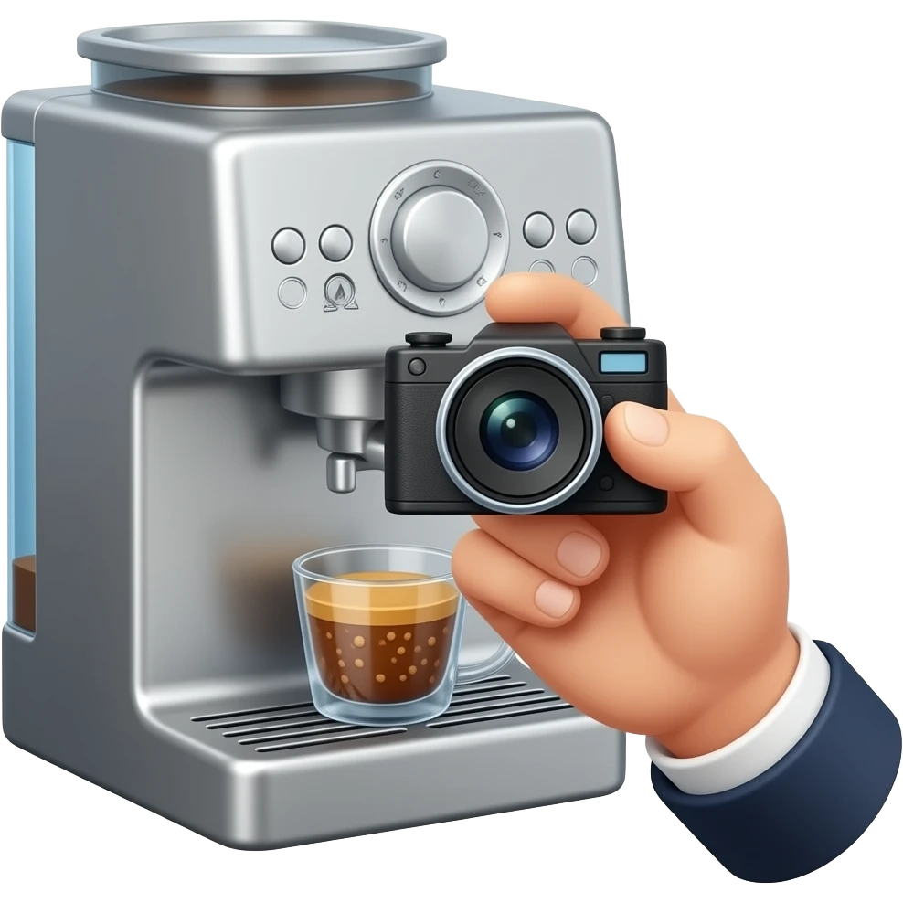 hand taking photo with iphone to a coffee machine emoji