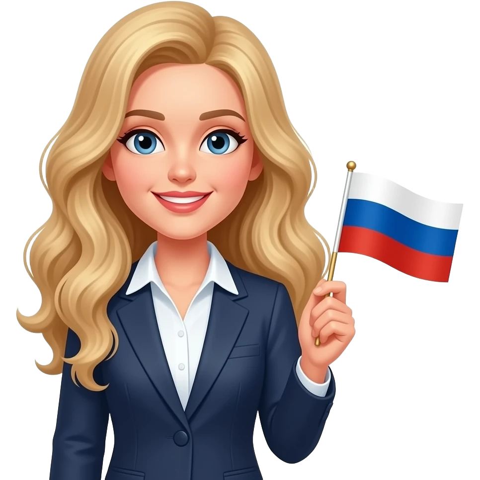 a teacher with long wavy blond hair with the russian flag in the right hand emoji