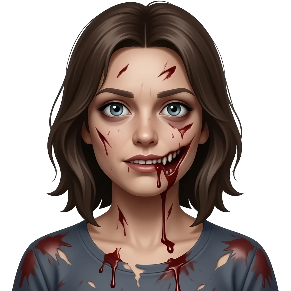Zombie woman ultra realistic with blood dripping emoji