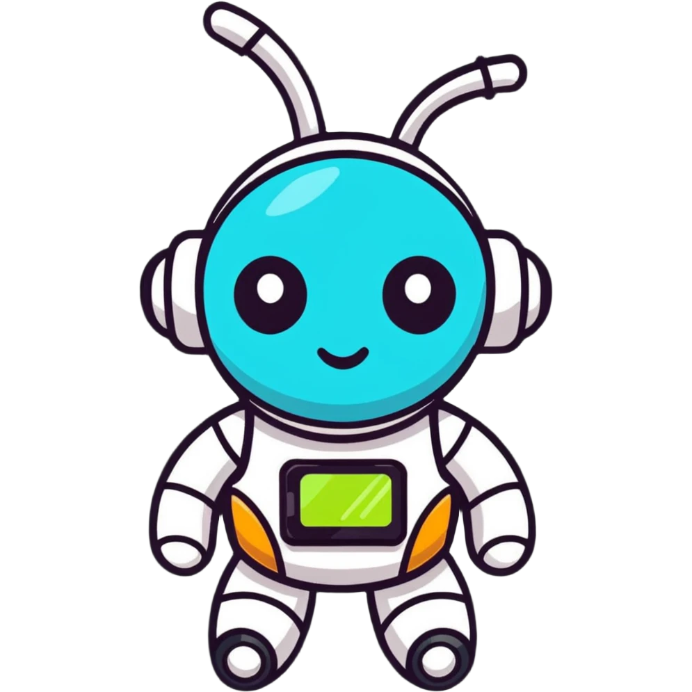 Cute robot character with blinking lights and antenna emoji
