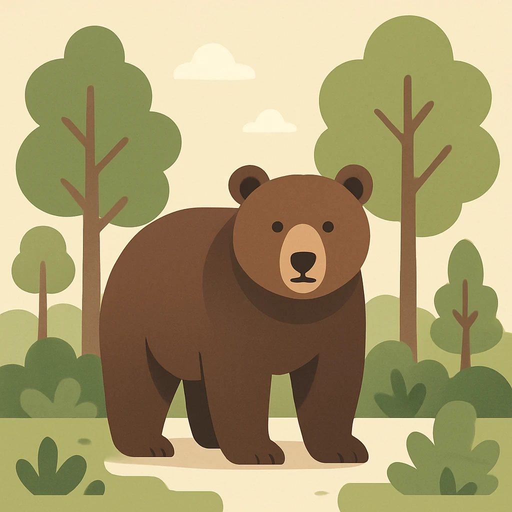 Flat design style grizzly bear in the forest emoji
