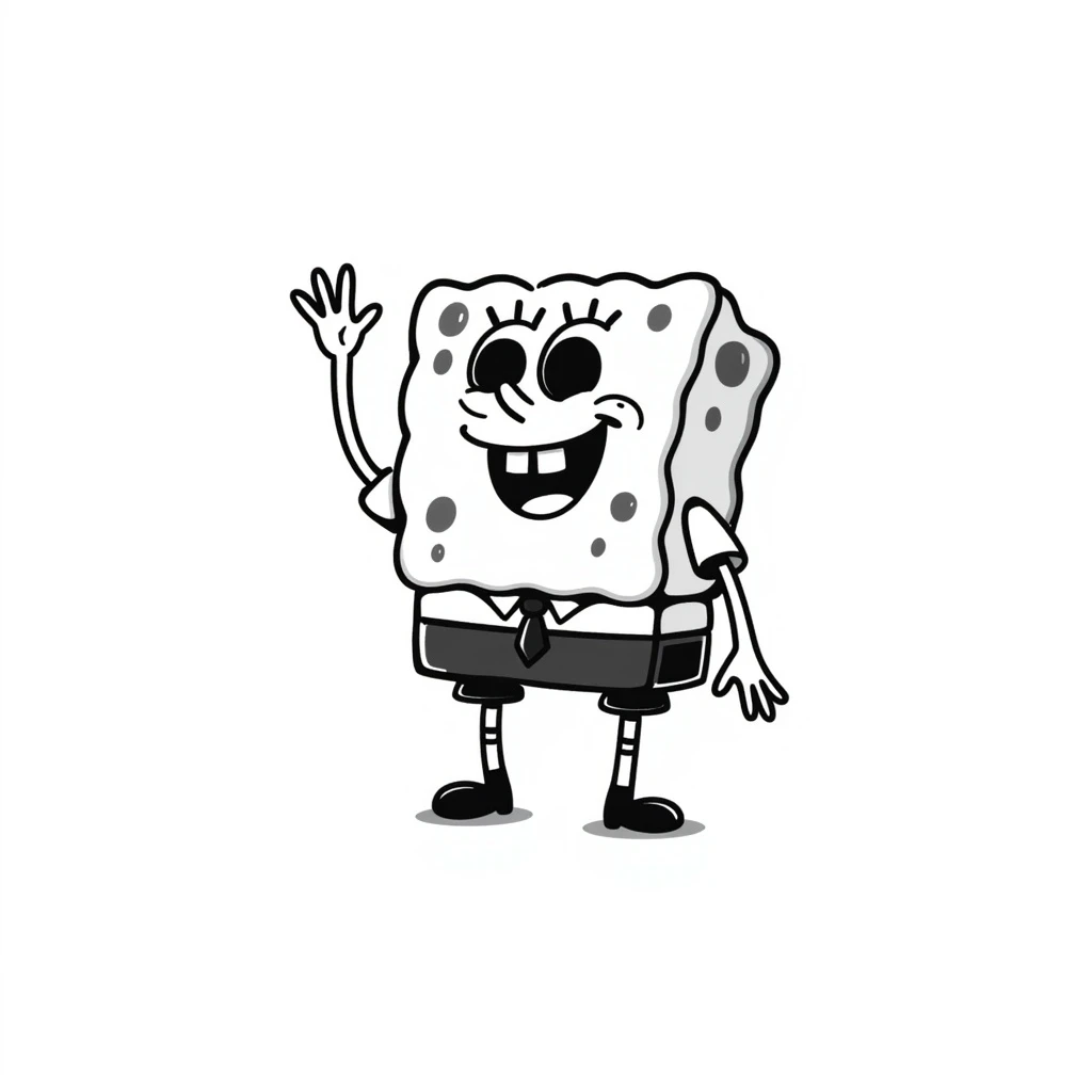 SpongeBob SquarePants, hand drawn doodle style, black outlines, sketchy and fun emoji
