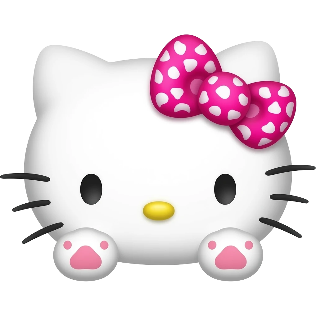 Hello Kitty head with two front paws and a bright pink bow with white cheetah print emoji