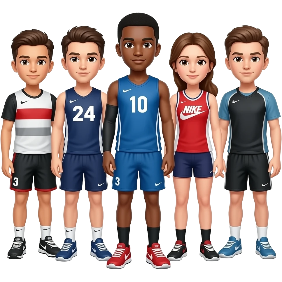 Faça um grupo de atletas jovens, de diferentes modalidades juntos  sem aparecer o simbolo da nike emoji