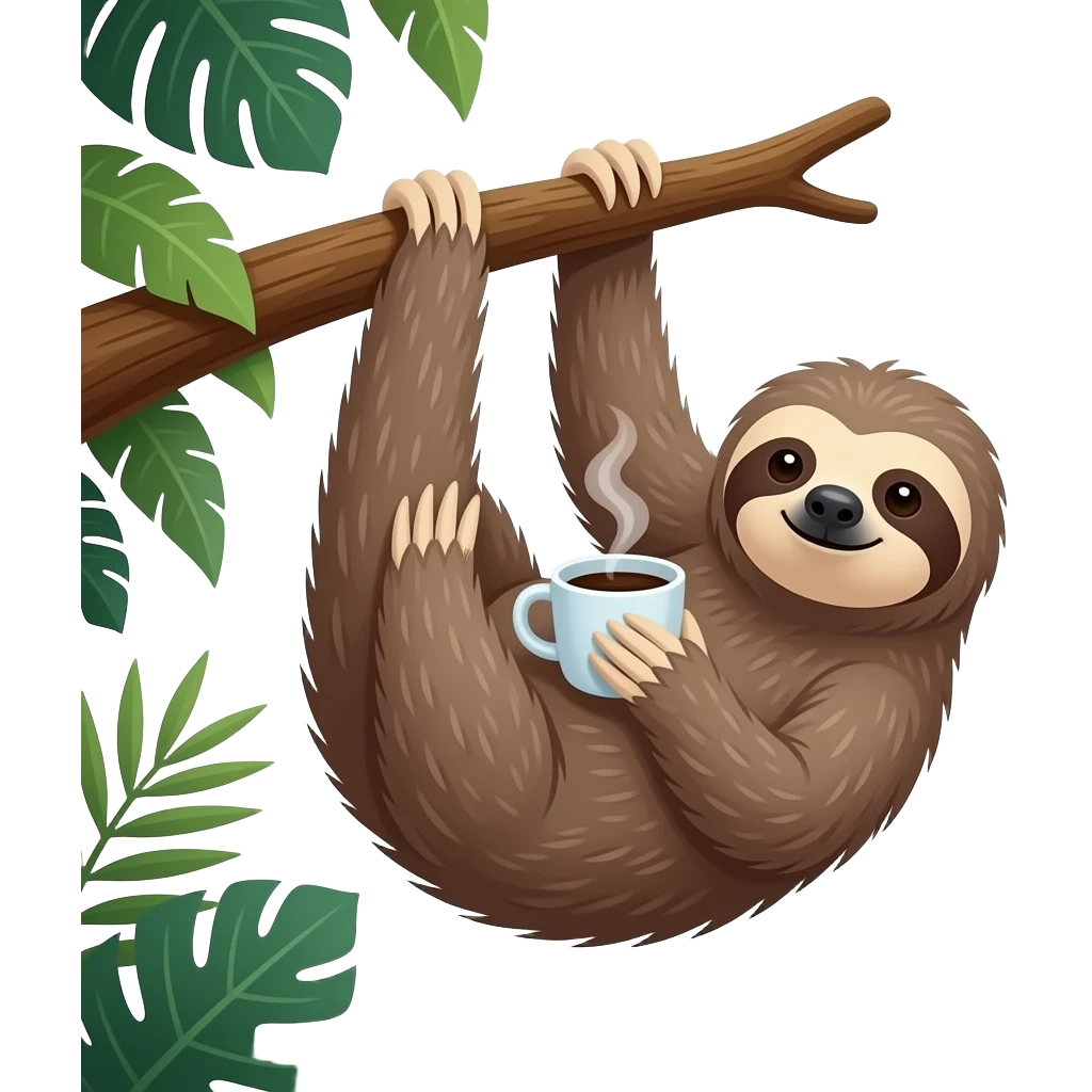 hanging sloth tree coffee emoji