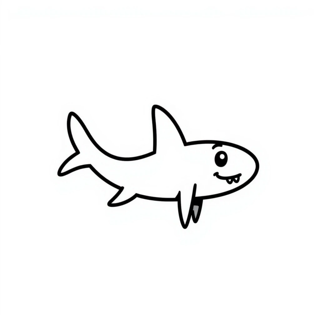 hand-drawn black outline doodle of a shark, minimal and expressive emoji