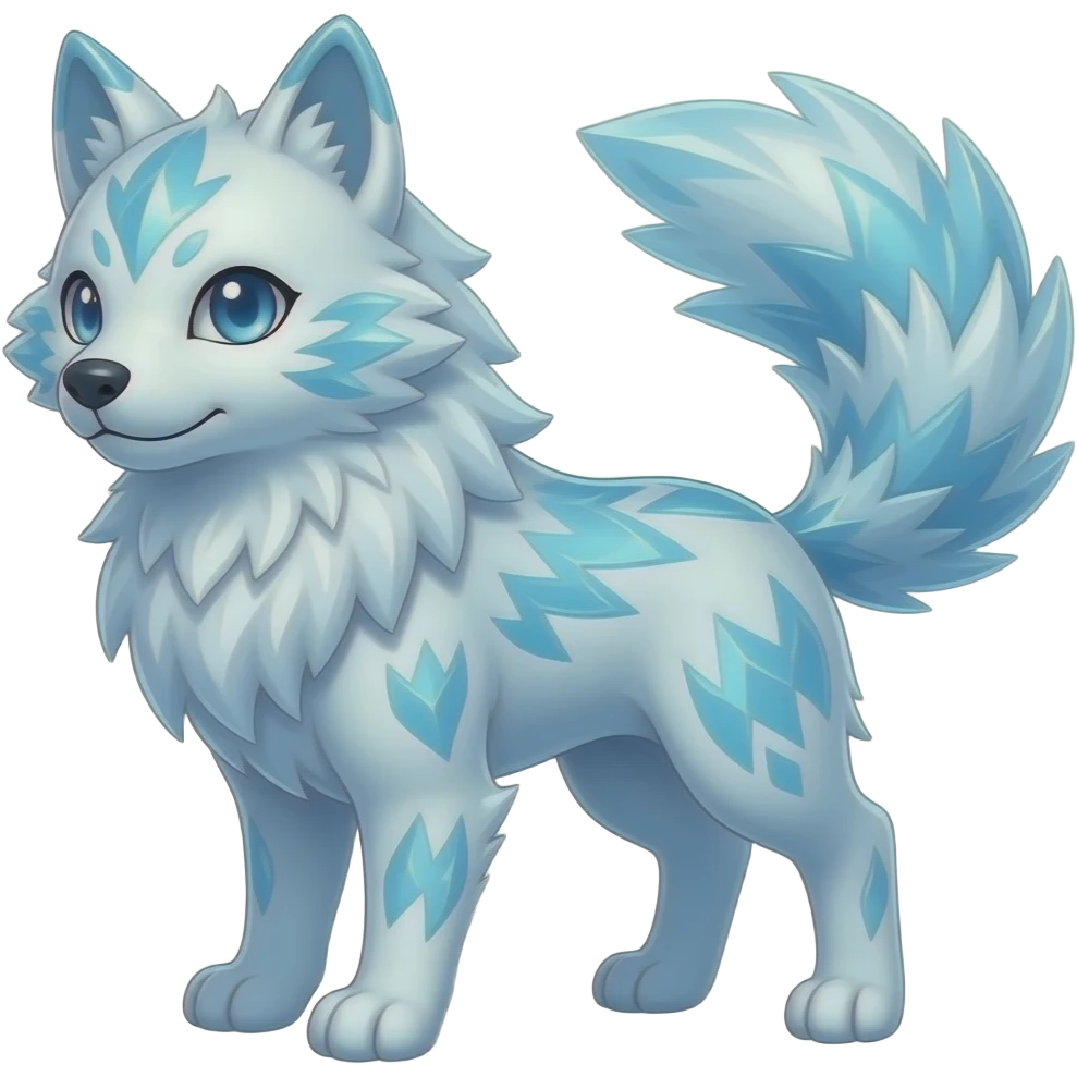 Icy glacial feathery glistening glossy smooth soft flaky scaly furry flurry hyper-realistic cozy boreal boreal-lupus-Lunaray-Manectric-Absol-Luxray-Bobcat-Fakémon-fusion-animal-creature, full body emoji