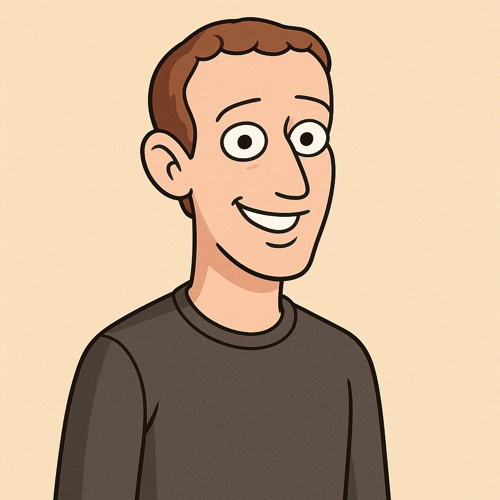 Mark Zuckerberg, cartoon style, friendly expression, simple background emoji
