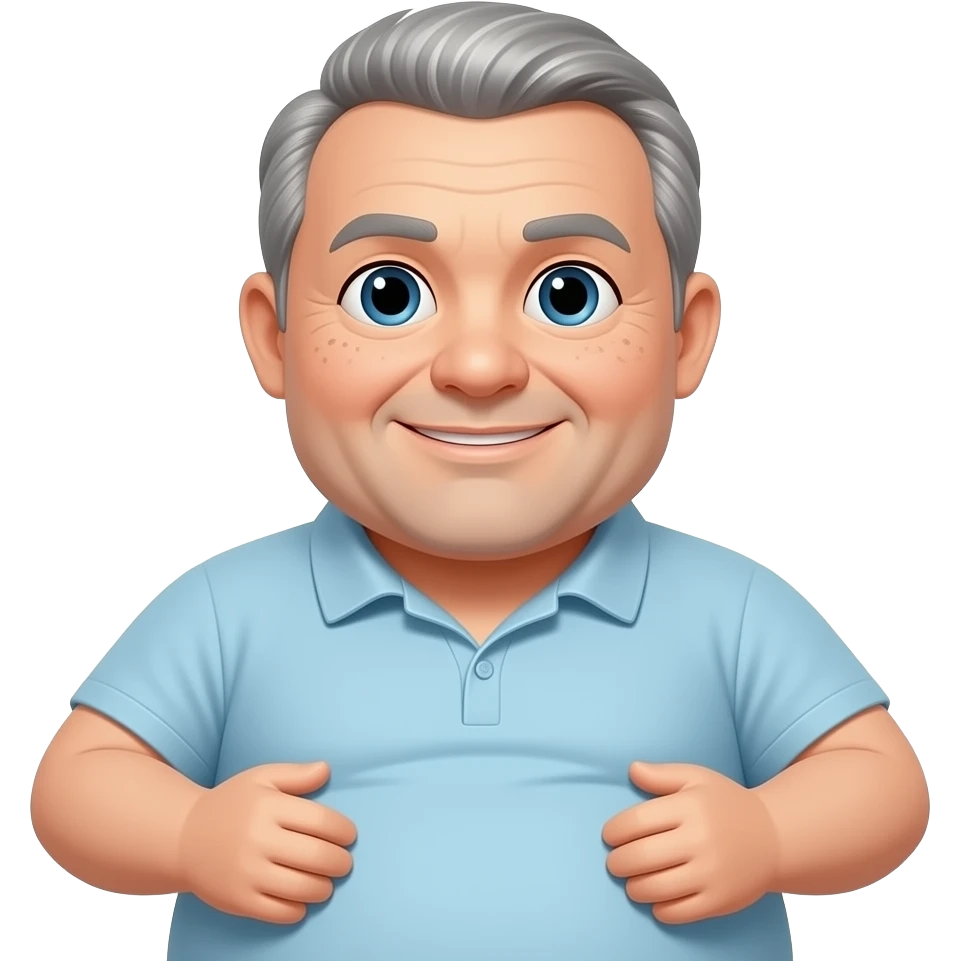 gentil homme dans la cinquantaine, cheveux grisonnants et calvitie, ventre surpoids emoji