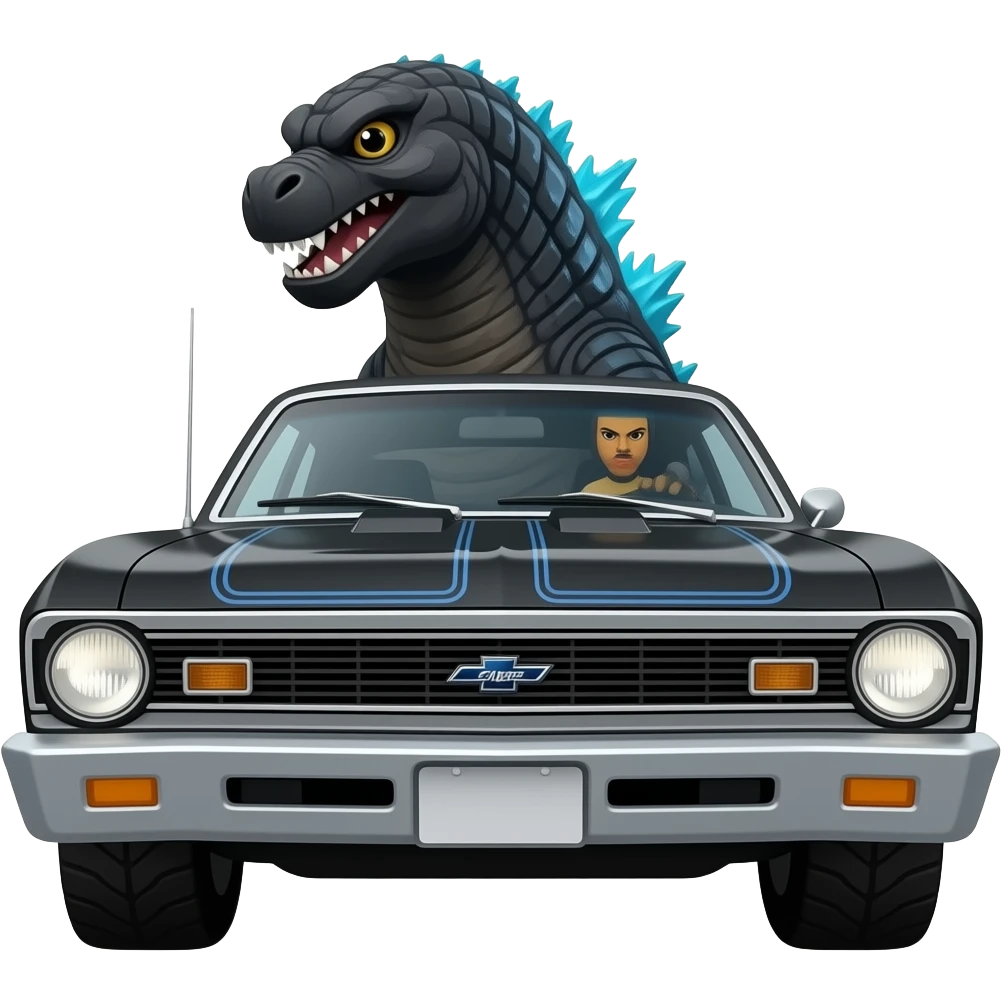GODZILLA DRIVING CHEVY II NOVA emoji