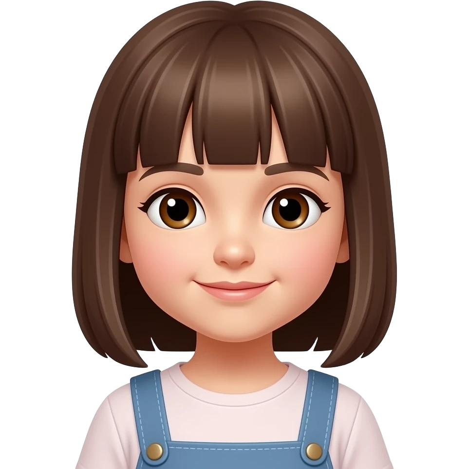 Niña pequeña con pelo liso castaño y ojos marrones con ropa emoji