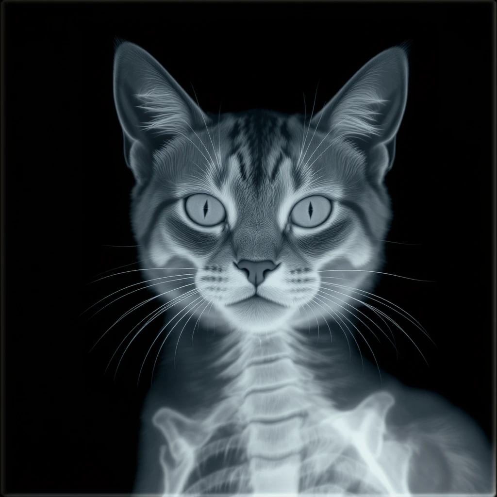 x-ray results of a cat, realistic style, detailed skeleton, radiology scan emoji