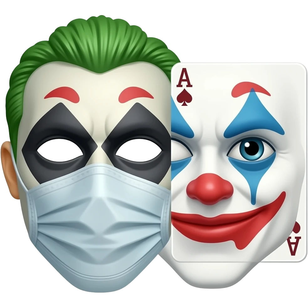 Plain mask cp company googles no person js googles next to joker card emoji
