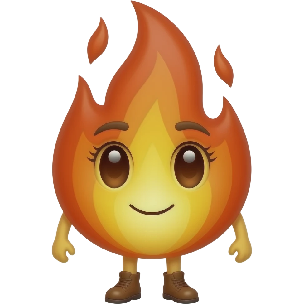 Flame emoji with legs and with almond shaped eyeballs with pretty eyebrows emoji