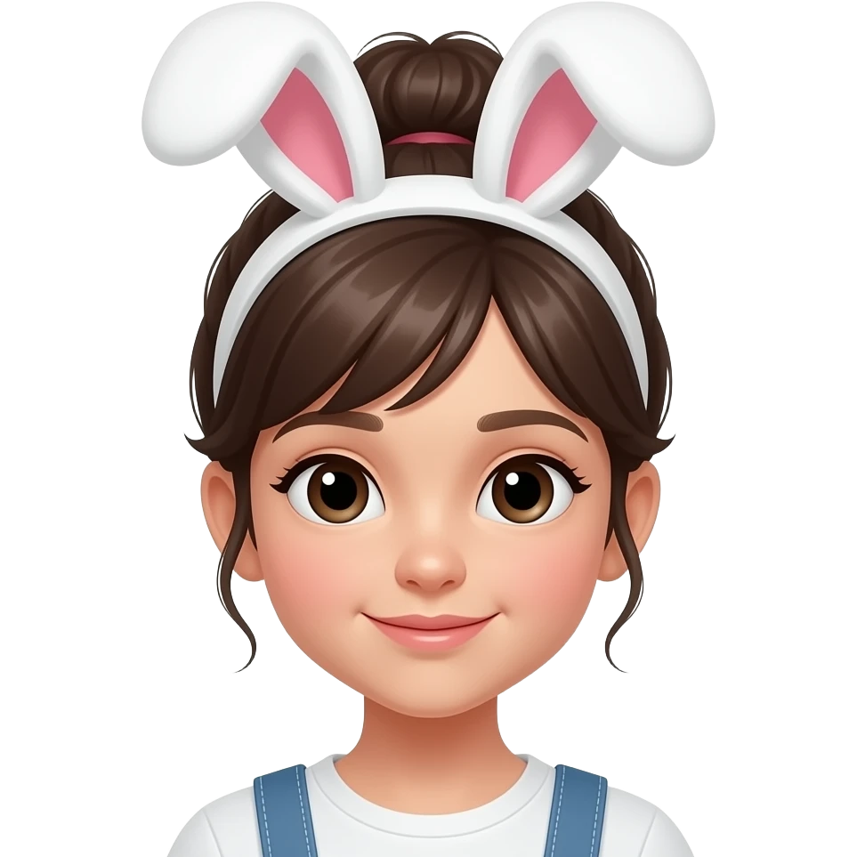 young girl with rabbit hair band and bun emoji
