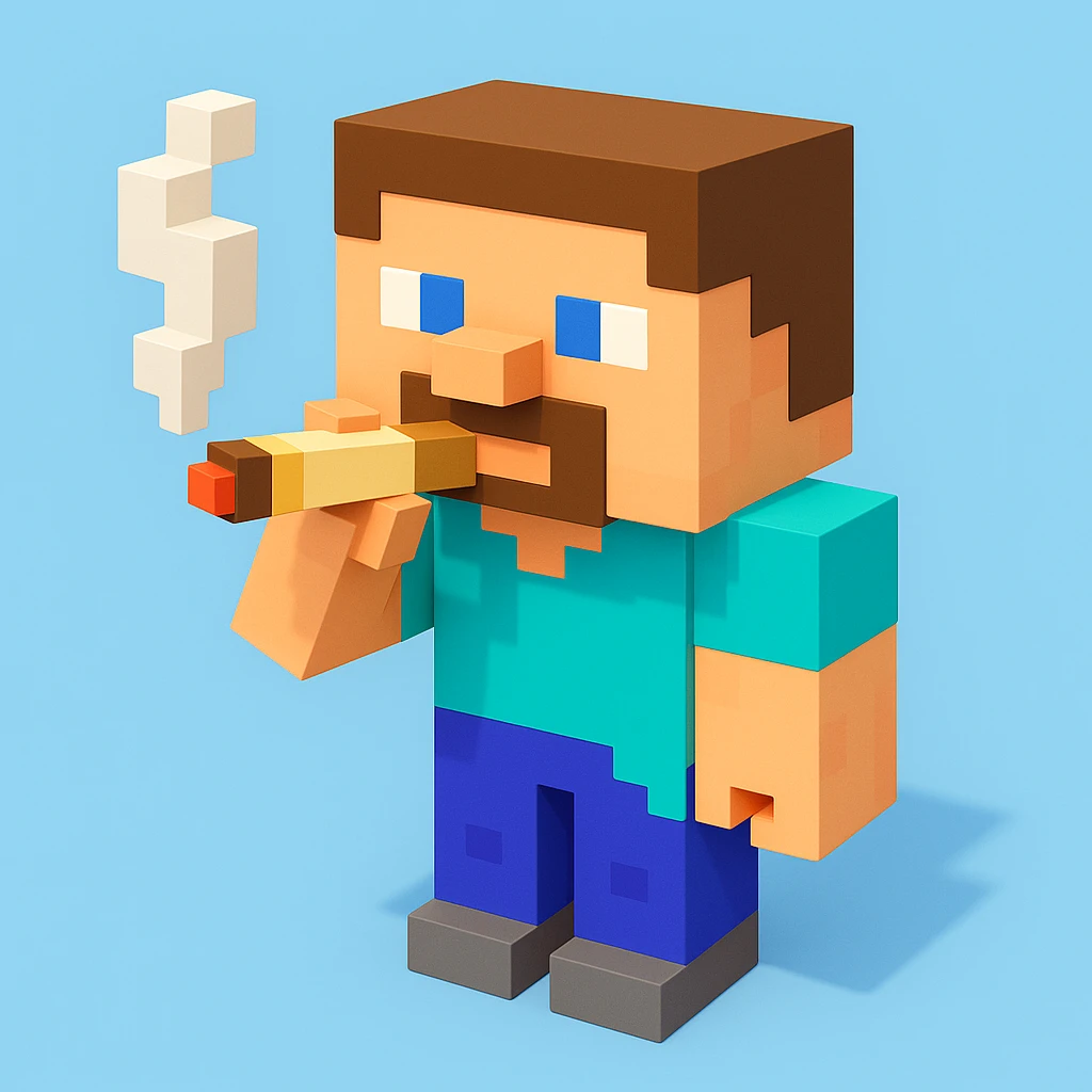 minecraft steve character holding and smoking a blunt, 3D voxel style, simple background emoji