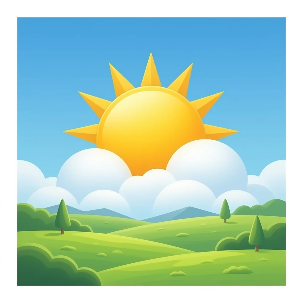 sun shinning from behind carton style fluffy cloud without background emoji