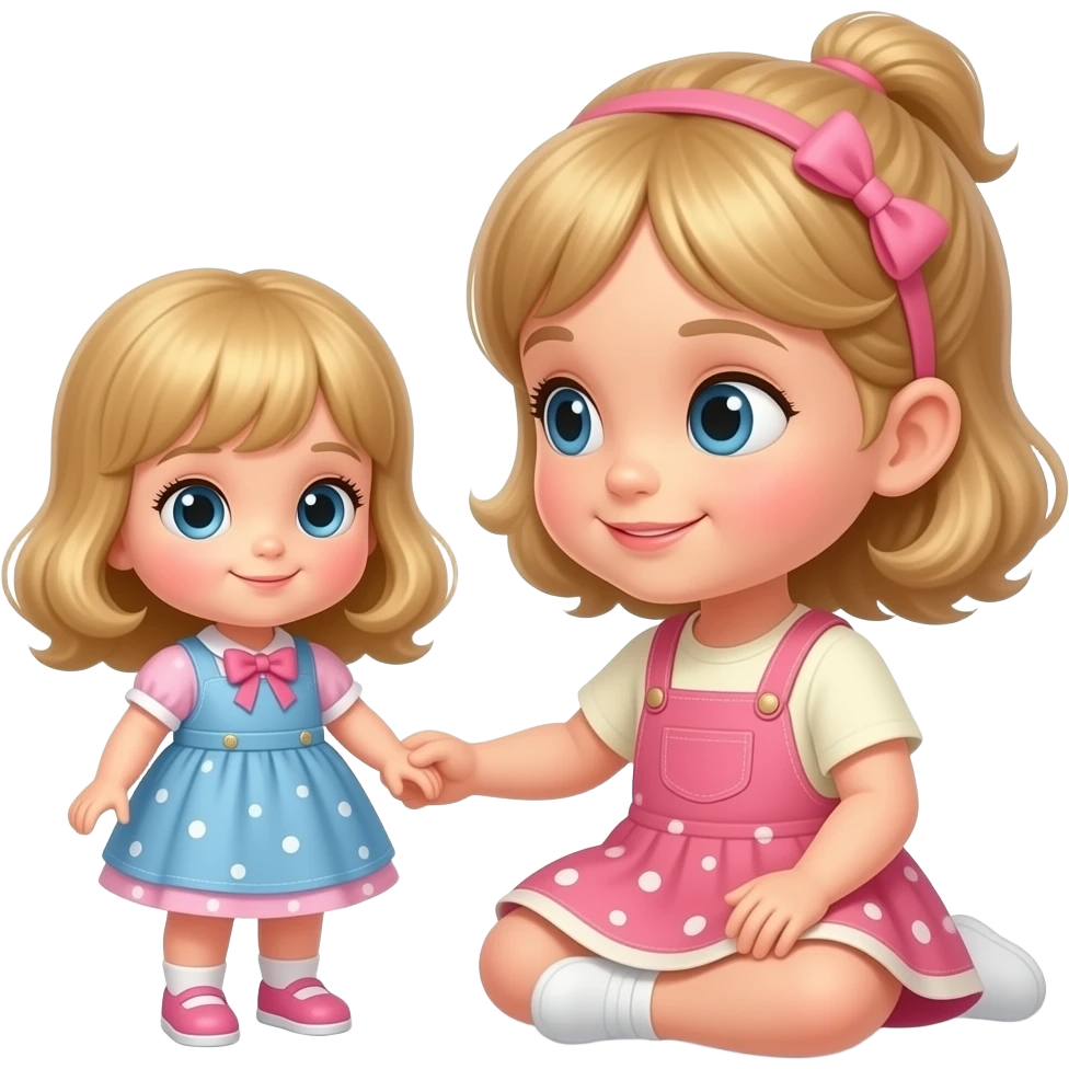 a toddler girl playing with a doll emoji