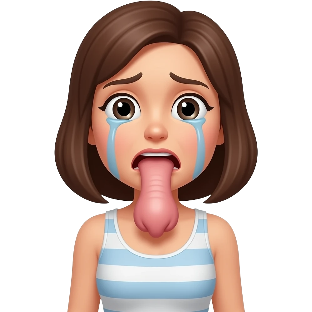 A big penis in the women mouth, the woman is crying and scared,  full body emoji