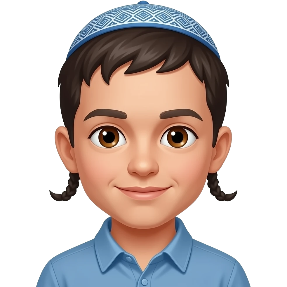 Payot style hair by ears Jewish boy with yamaka brown eyes emoji