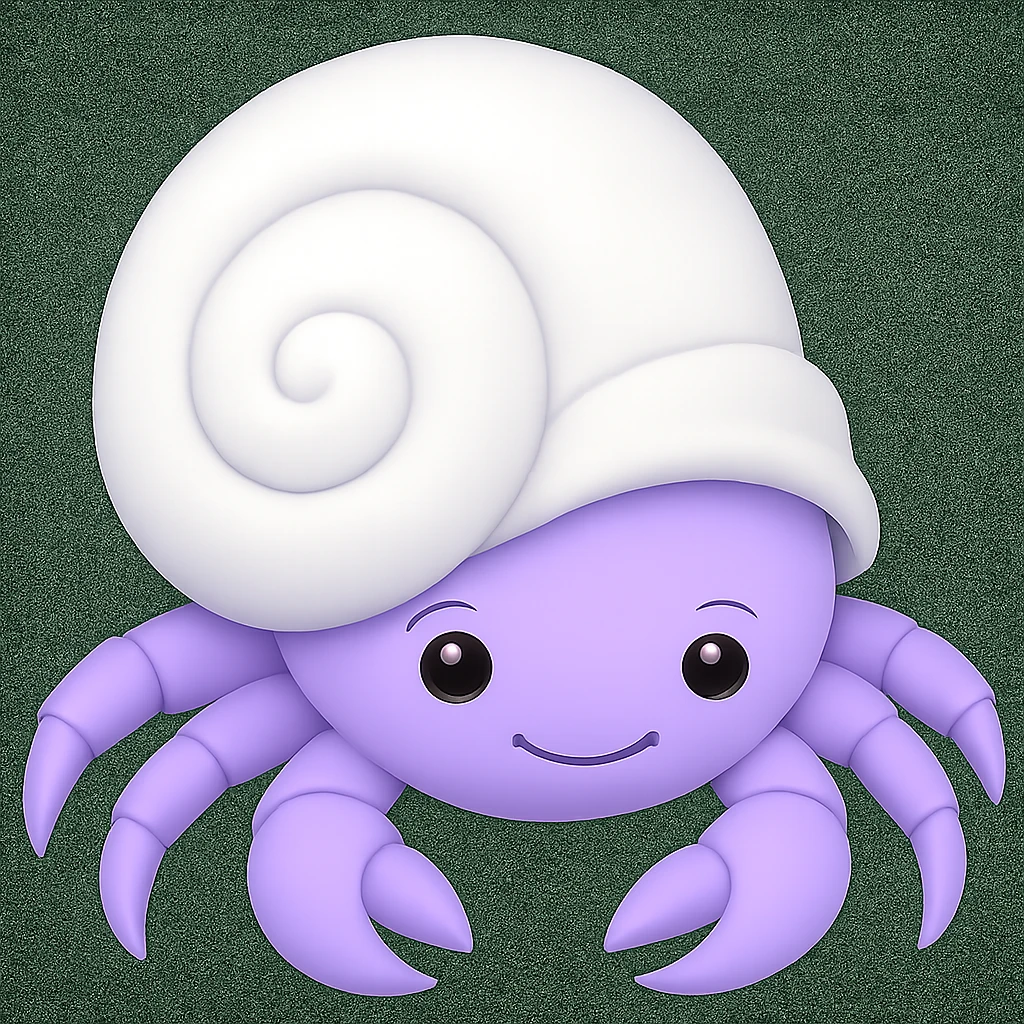 hermit crab should be light violet and the shell should be white with spirals, emoji style emoji