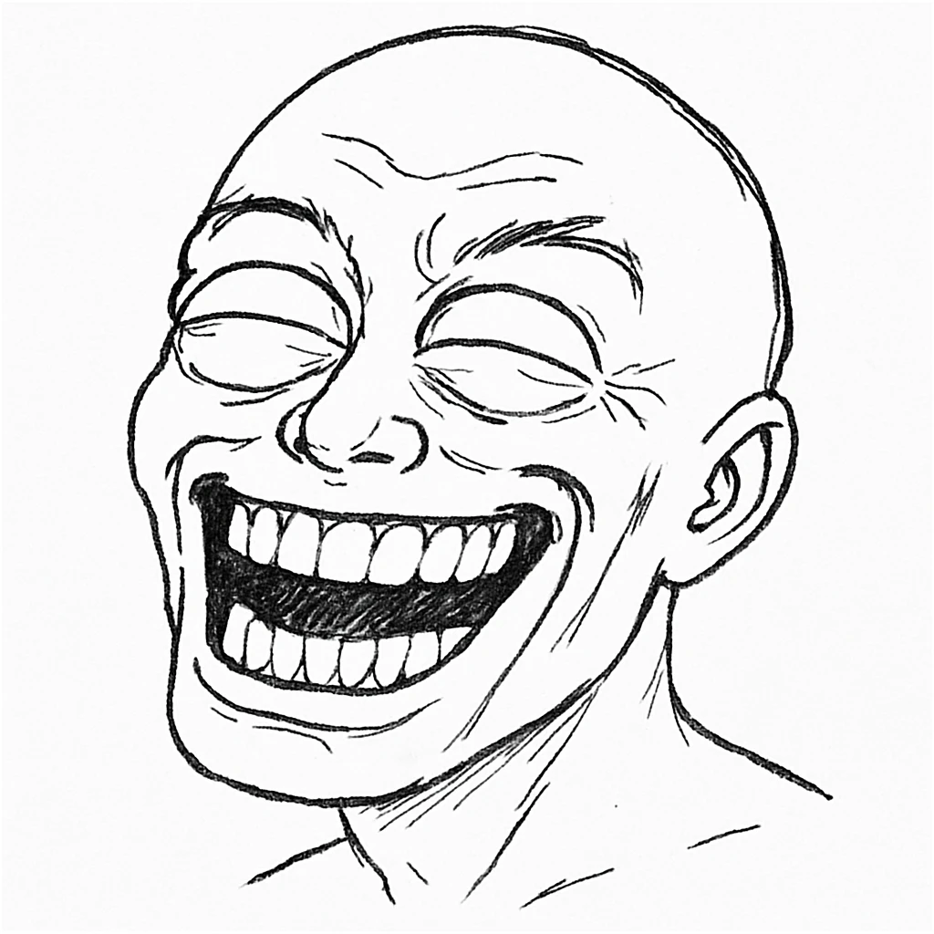 傻笑翻白眼：
"角色露出傻笑，嘴巴大张，眼睛翻白眼，面部肌肉紧张，表情搞笑又略带呆萌感” emoji