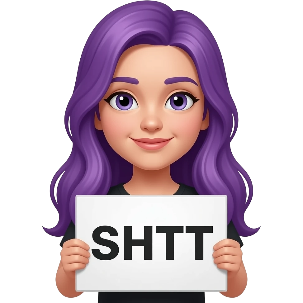girl with long purple hair with a SHHT... sign emoji