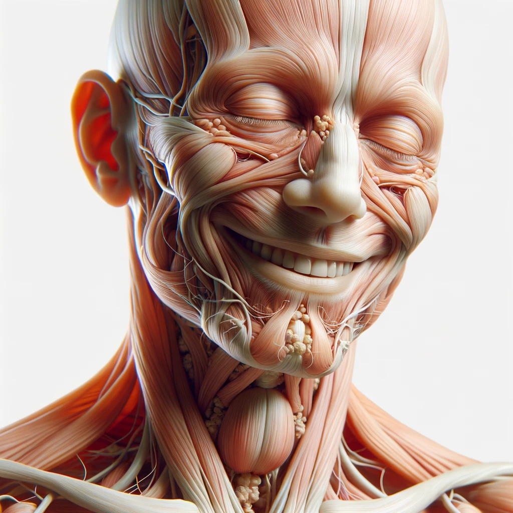 corpo umano anatomico a figura intera che sorride rilassato, iperrealistico 4k, isolato su sfondo bianco emoji