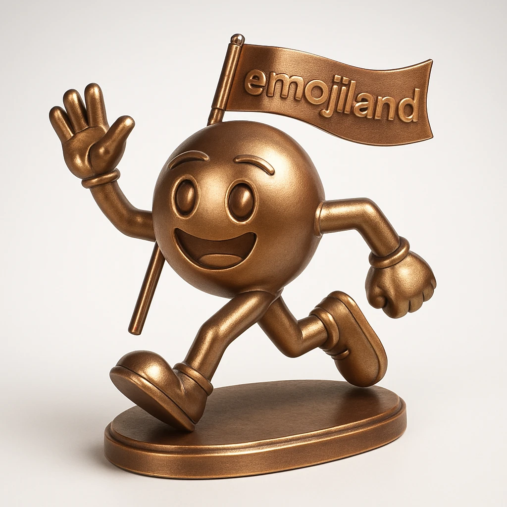 happy runner waving a flag that says 'emojiland' emoji