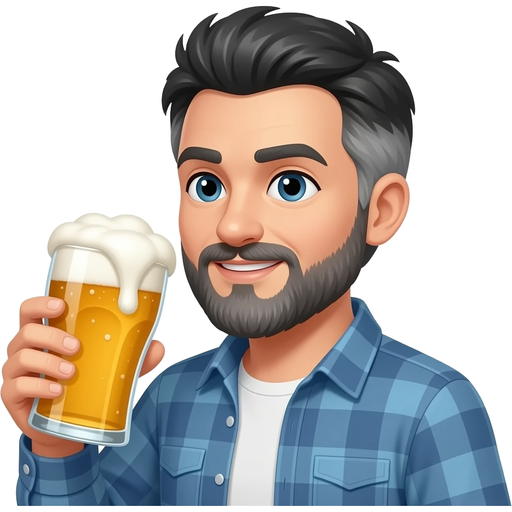 Beer drinking man gray and black hair and beard emoji