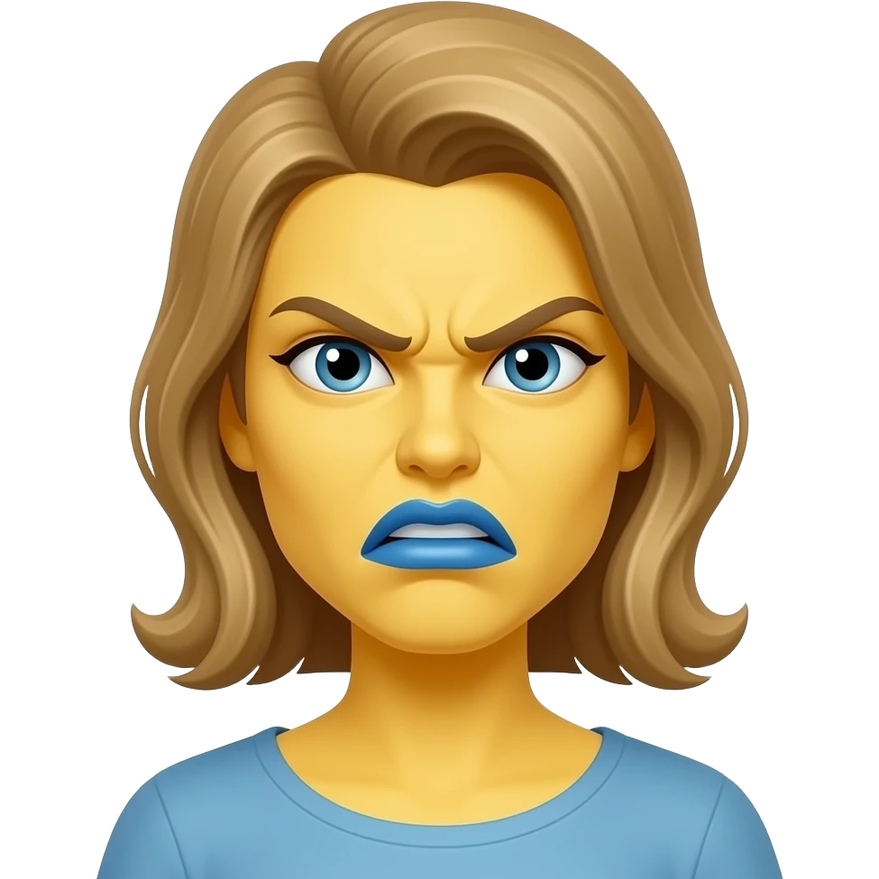 Standard yellow emoji woman with angry face and blue lipstick emoji