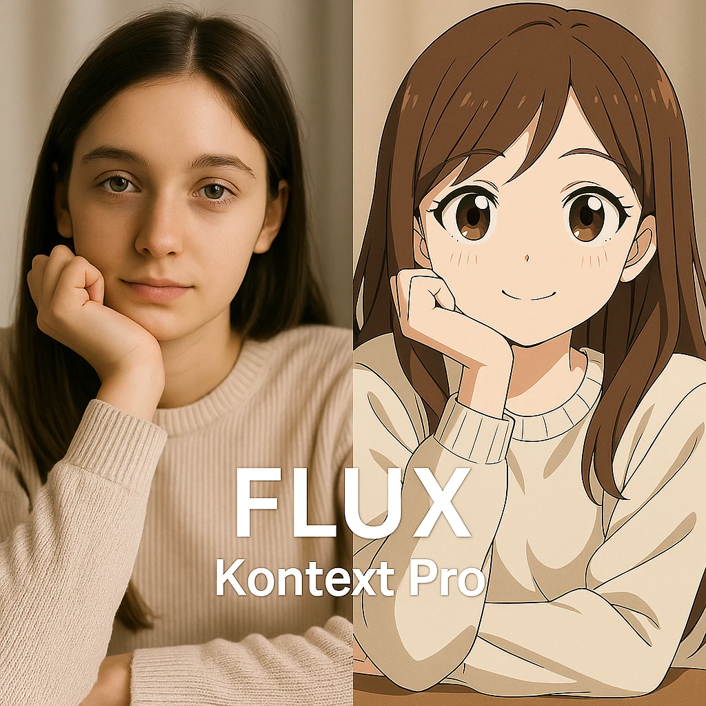 replace the logo with the text of "FLUX kontext pro" without black background just text, keep everything else same emoji