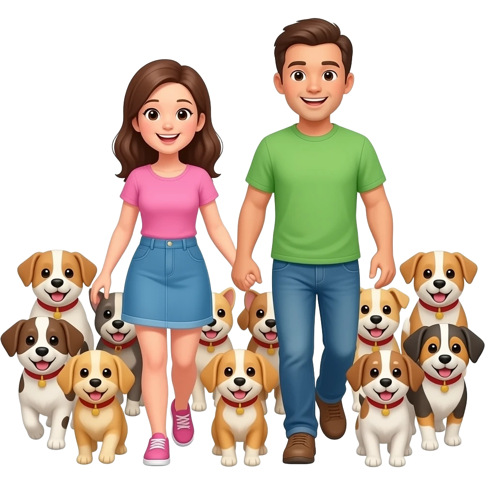 dog walk happy cute two people lots of dogs emoji