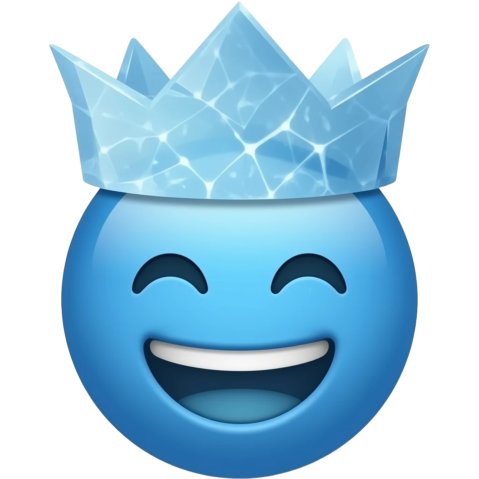 Blue emoji laughing not a person I want it  to be a circle like the normal emojie and make him have icicles on his face and make him whering a crown out of ive emoji