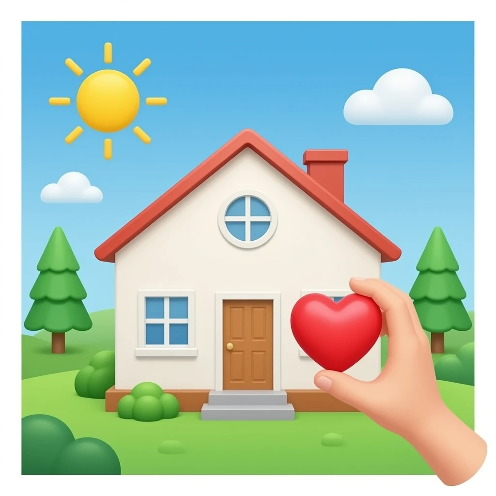 Una casa con una mano sosteniendo un corazón emoji