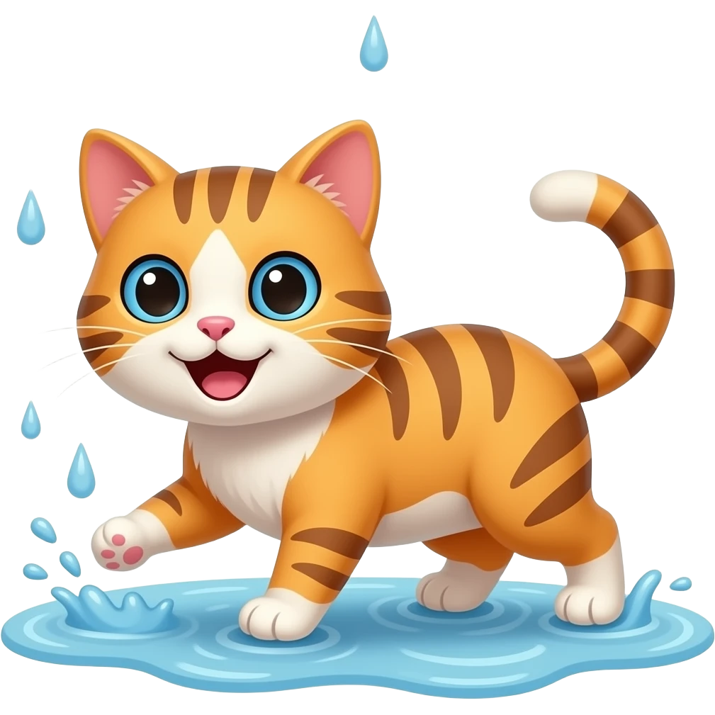 a happy cat playing in the rain emoji