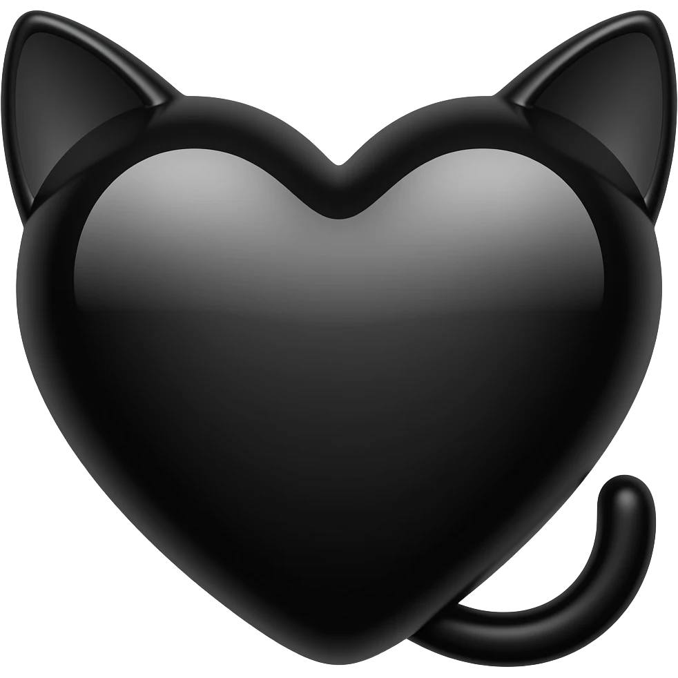 black cat ears, black cat tail, black fur heart, no cat, just a heart with cat ears and a tail emoji
