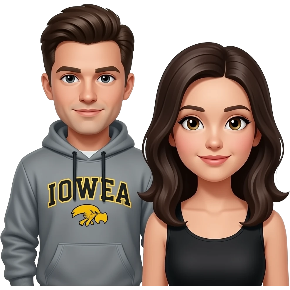 Can you make his sweatshirt Iowa Hawkeyes and make the girls hair a bit darker emoji