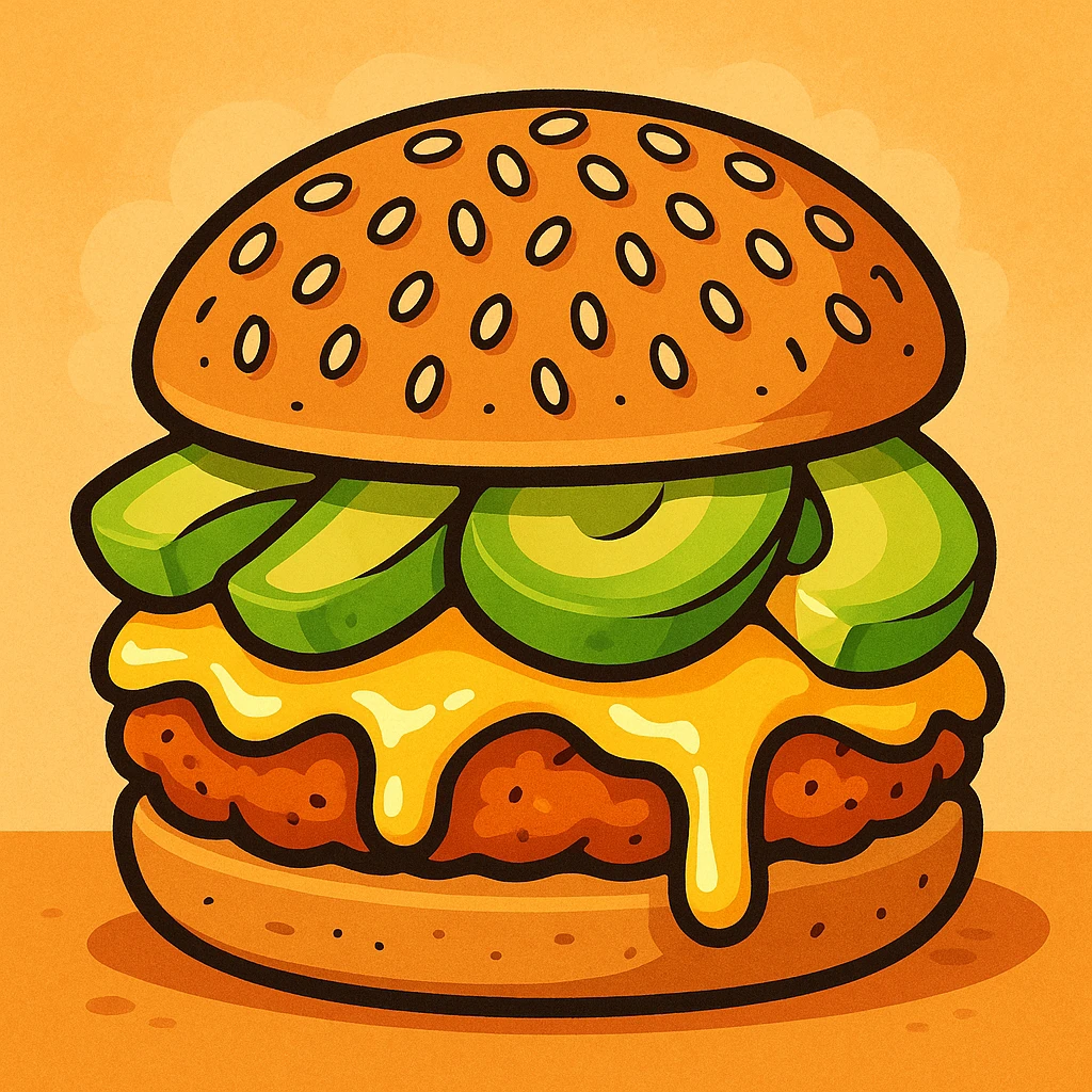 a cartoon-style cemita sandwich with avocado and cheese emoji