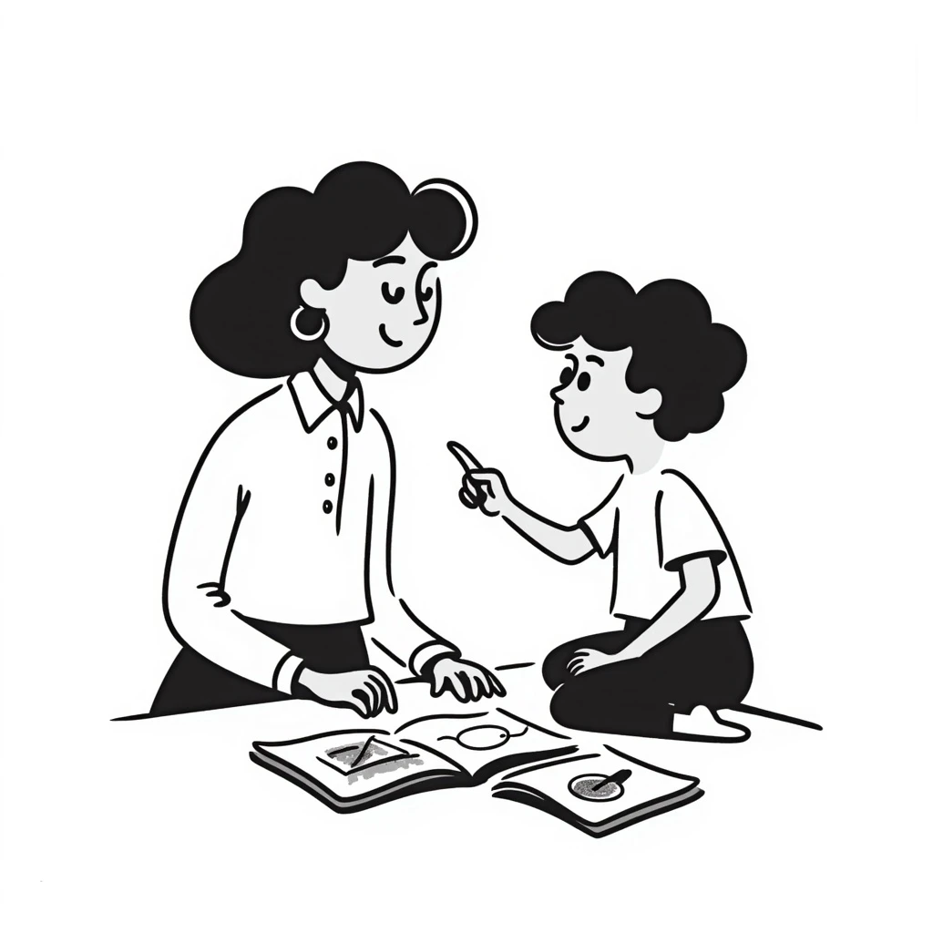 educator or speech therapist with child, who helps child with lessons emoji