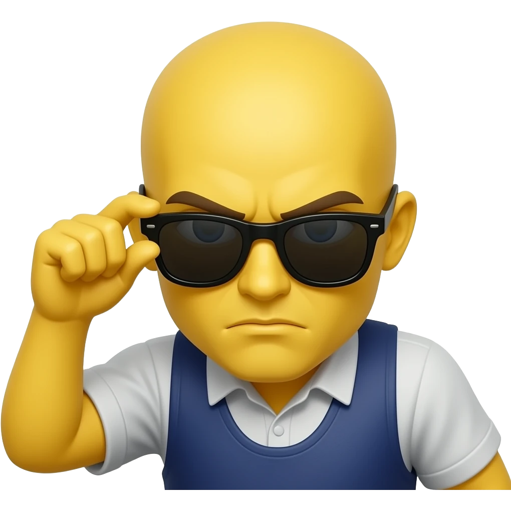 Normal yellow head emoji with sunglasses but it holds the sunflasses down with sus face emoji
