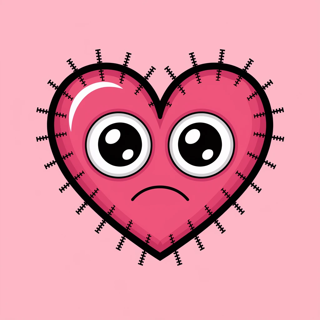 emo heart with a stitched border emoji