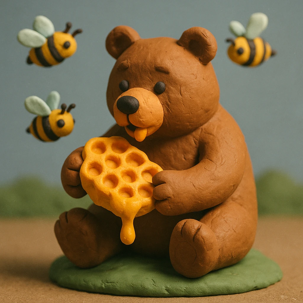 bear eating honeycomb with bees flying around emoji