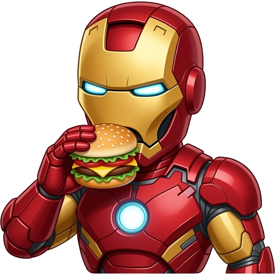 Iron man eating a cheeseburger emoji