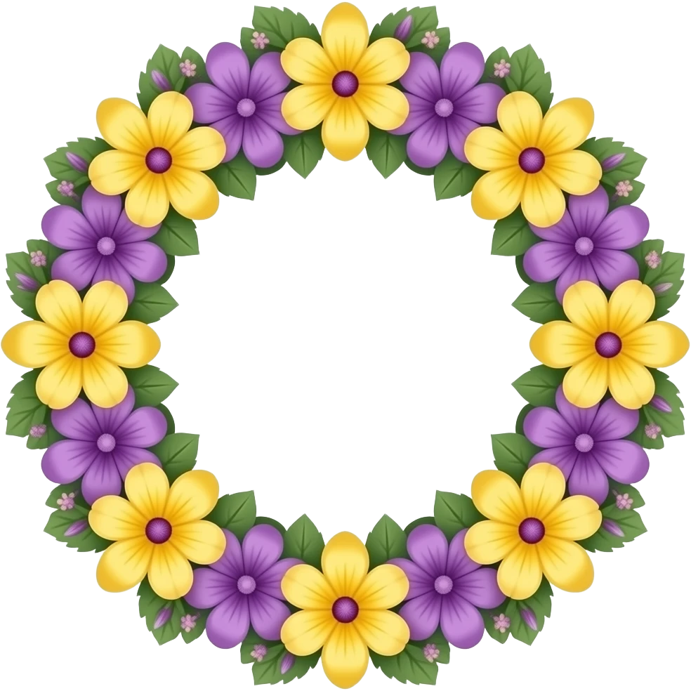 yellow and purple a circular floral wreath inspired by Barbie colour palette emoji