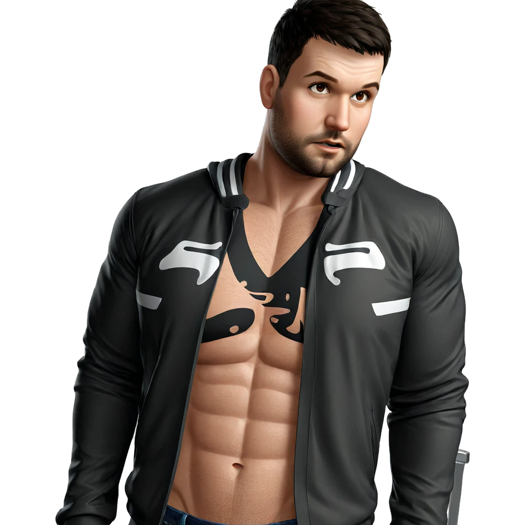 muscular male in open jacket emoji
