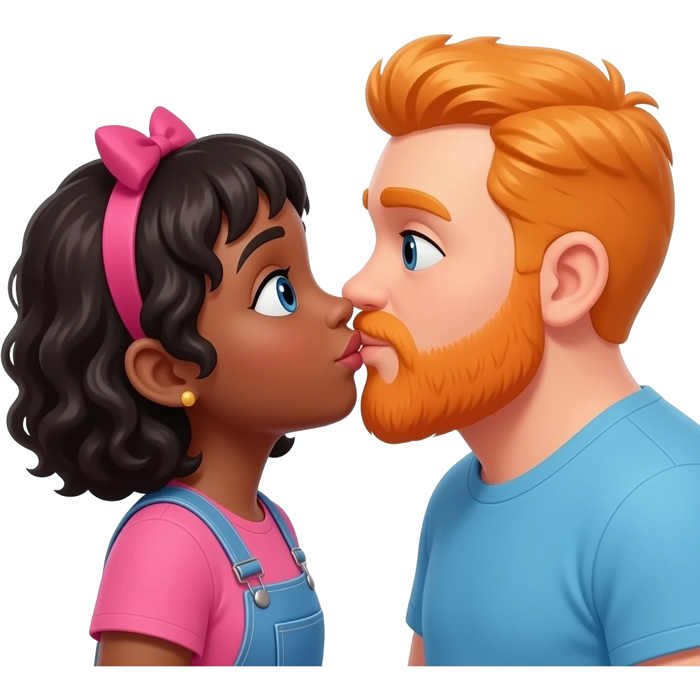 Black girl and orange  chubby head guy with beard kissing emoji