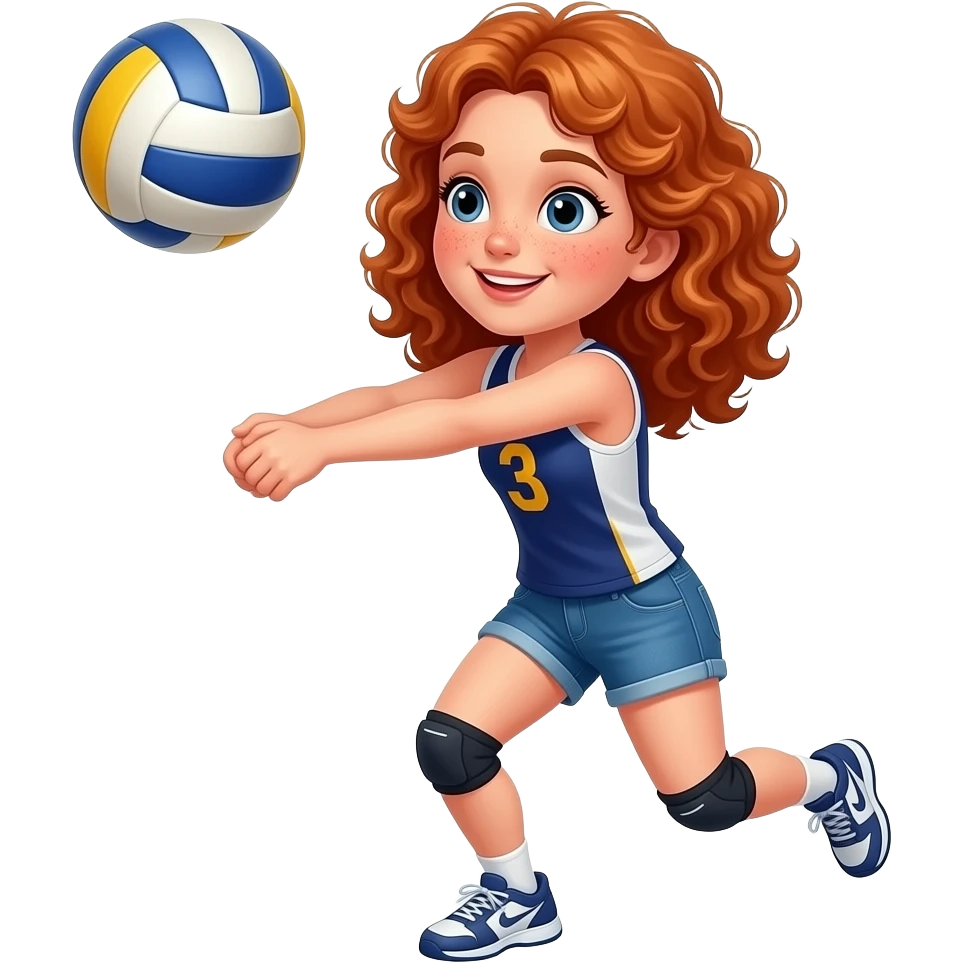 Fille rousse bouclés tâches de rousseur volley-ball emoji